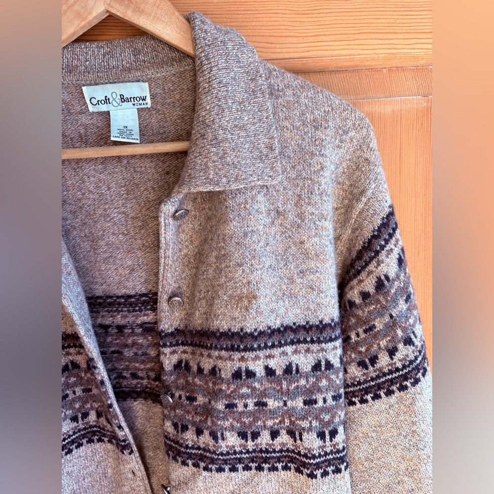 100% Wool Croft & Barrow Tan Fair Isle Cardigan | Eclectic Grandpa| size 1X